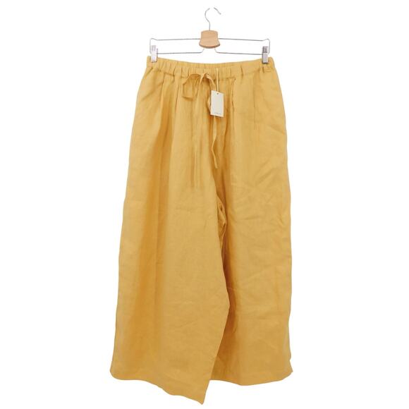 NWT Superfussy Women's Yellow 100% Linen Wide Leg Handmade Pants Size OS - Picture 1 of 5